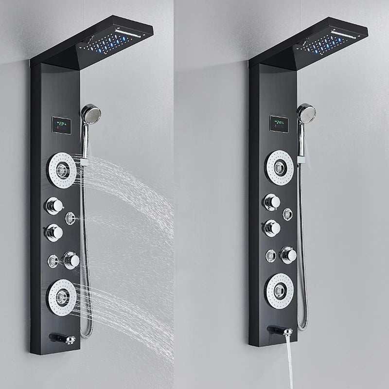 Quyanre Led Shower Panel Tower With Rain Waterfall And Massage