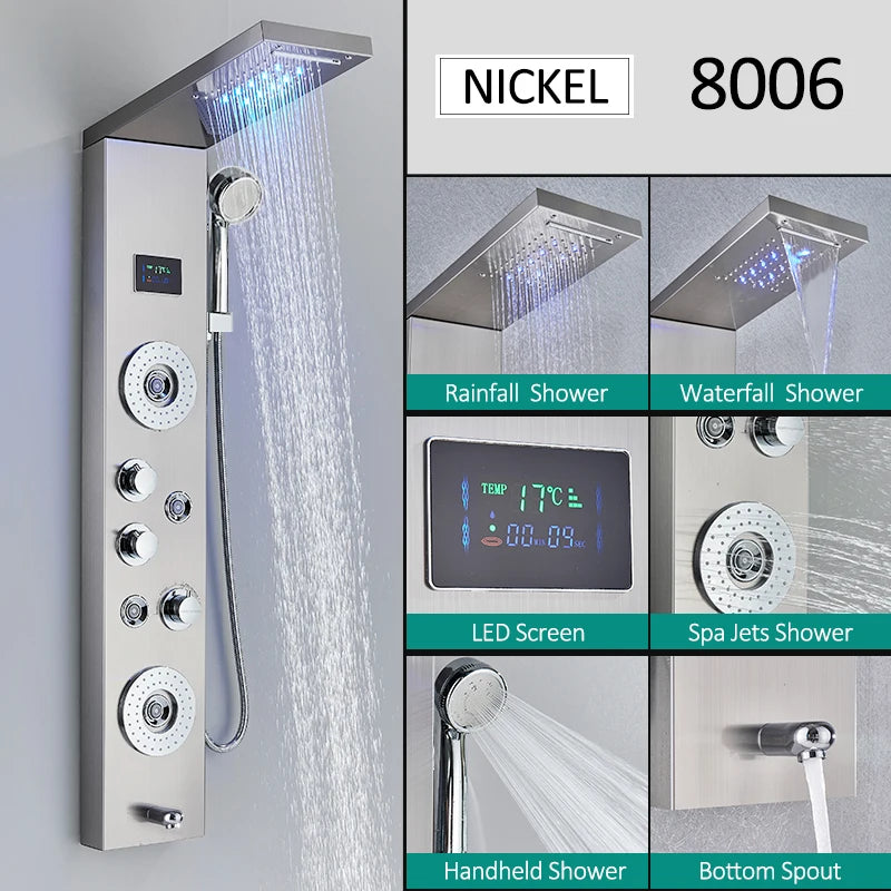 Quyanre Led Shower Panel Tower With Rain Waterfall And Massage