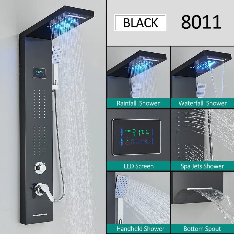 Quyanre Led Shower Panel Tower With Rain Waterfall And Massage