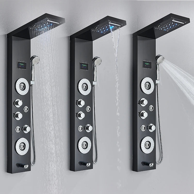 Quyanre Led Shower Panel Tower With Rain Waterfall And Massage