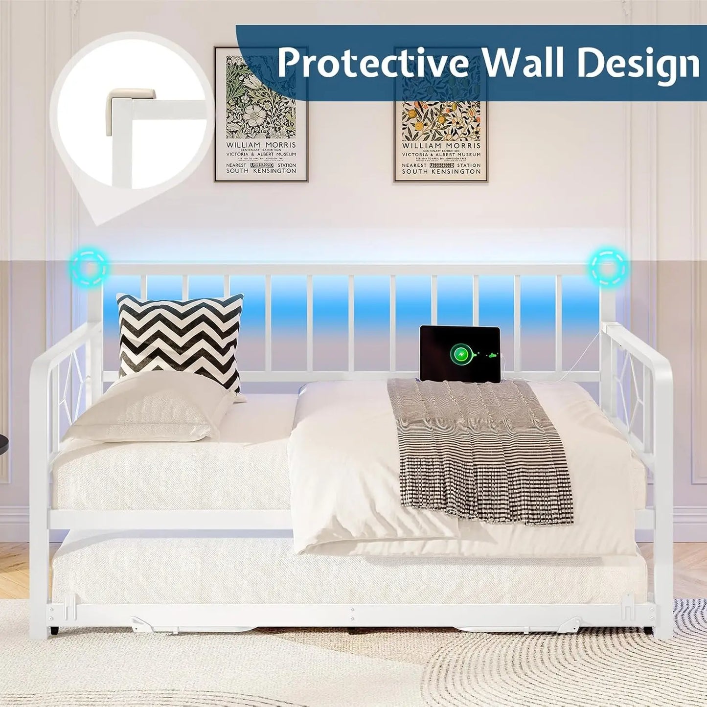 BIANXIANG Metal Daybed With Charging Station And LED Lights