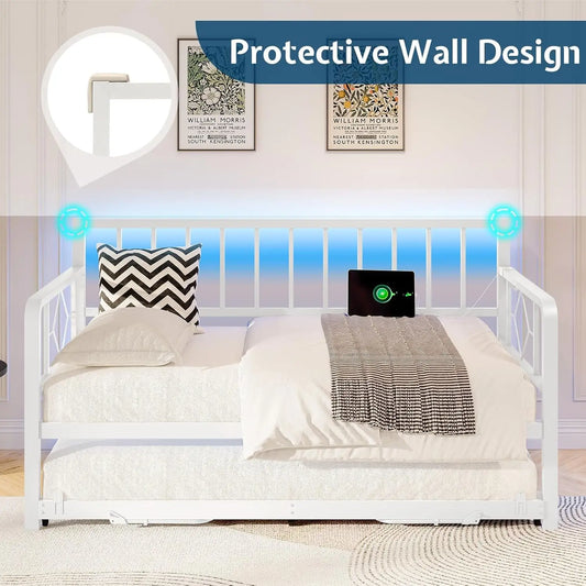 BIANXIANG Metal Daybed With Charging Station And LED Lights