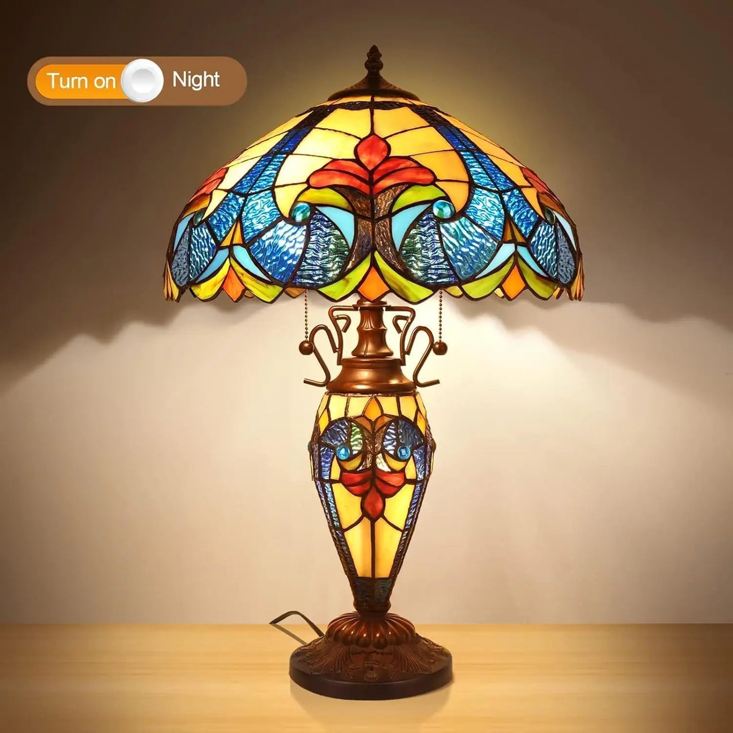 Tiffany Style Table Lamp With 3 LED Bulbs Living Room