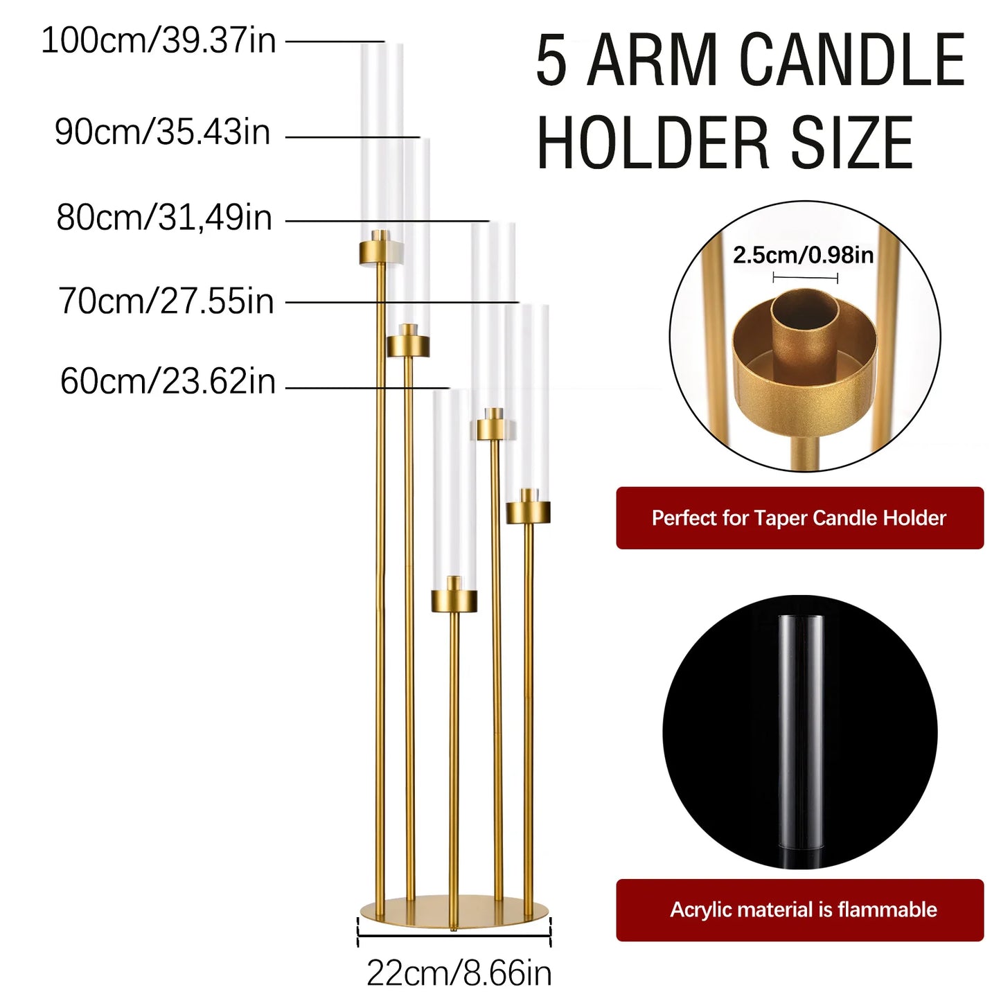 Vincigant Candelabra 5 Arm Tall Candle Holder With Acrylic Lampshade