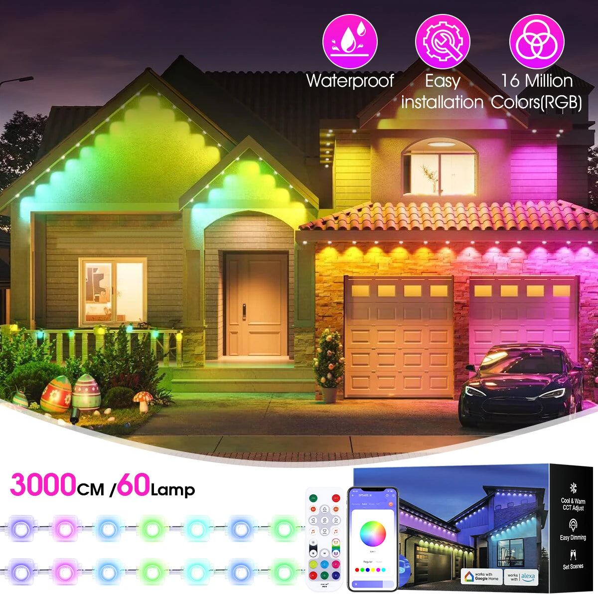 Aiopp RGBIC Outdoor LED Lights IP67 Waterproof 100 Scene Modes