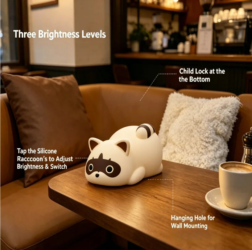 Portable Rechargeable Silicone Raccoon Night Light With Touch Control
