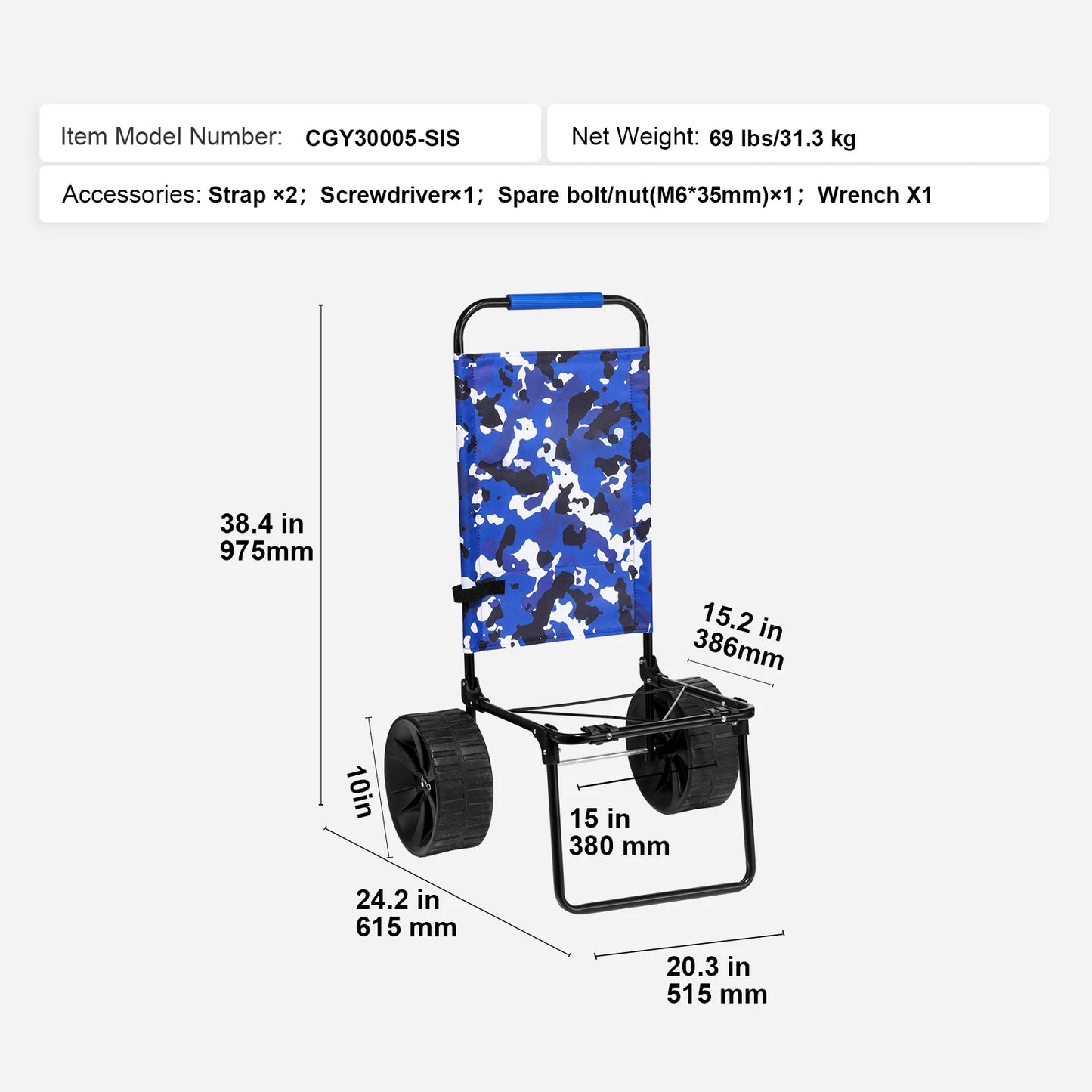 SucceBuy Beach Dolly With Big Wheels For Sand Folding Cart