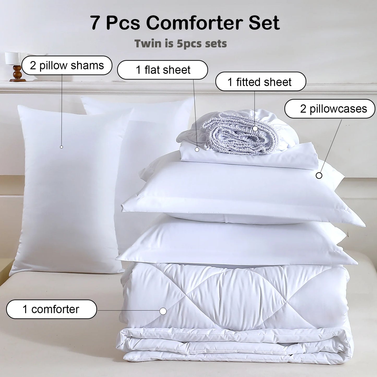 EasYum 5-Piece Bedding Set Quilted 100% Polyester Pillowcases Included