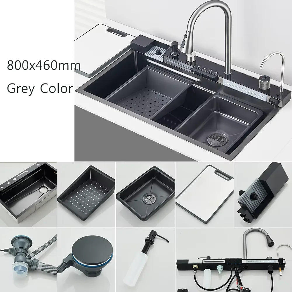Shinesia 304 Stainless Steel Kitchen Sink Retractable Digital Faucet Set