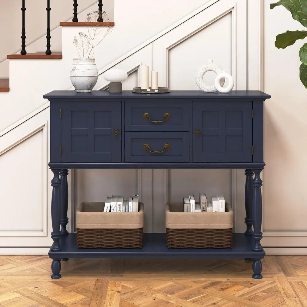 Console Table with Storage, Narrow Entryway Table with 2 Drawers amp 2 Door Cabinets, Sofa Table Behind Couch with Shelf for Li