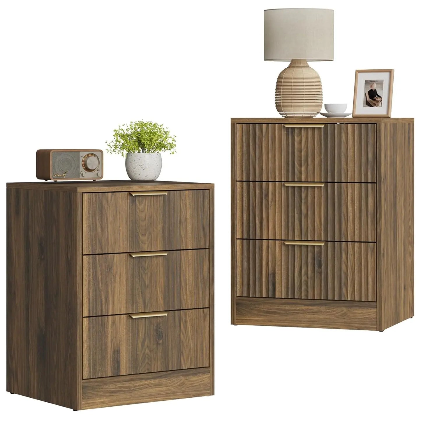 Fluted Nightstands Set of 2 Modern Bedside Tables for Home
