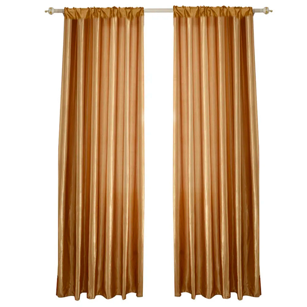 Modern Satin Curtain Semi Blackout Window Drape For Living Room