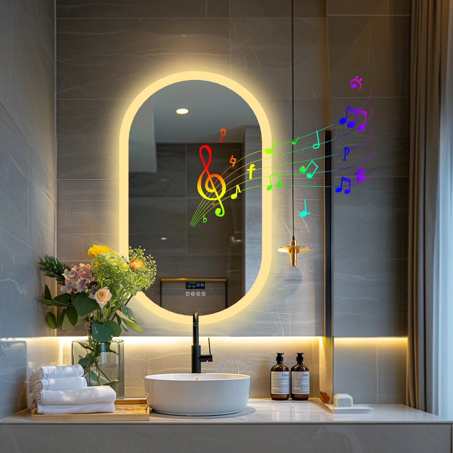 Wisfor Oval Led Bathroom Mirror Featuring Bluetooth Anti Fog Lighting