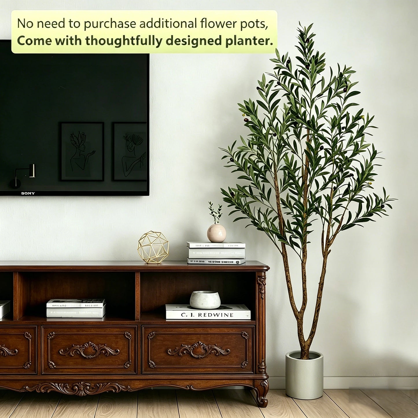 Olitree CN Olive Tree Artificial Indoor Outdoor With White Planter