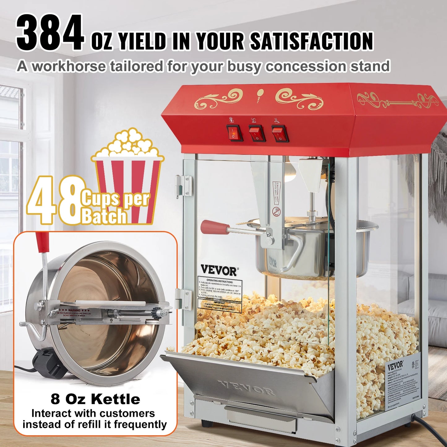 SucceBuy Commercial Electric Popcorn Maker With Scoop Spoon