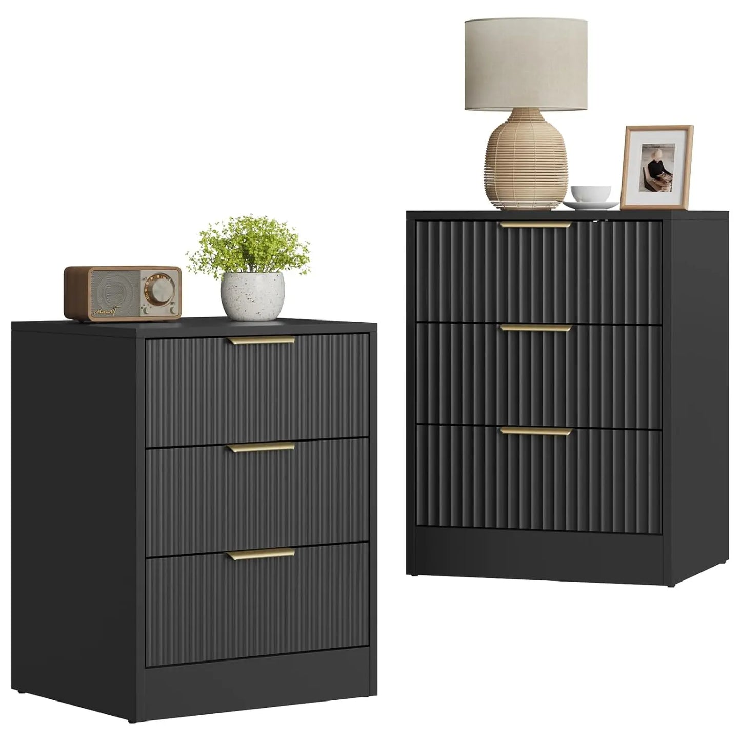 Fluted Nightstands Set of 2 Modern Bedside Tables for Home