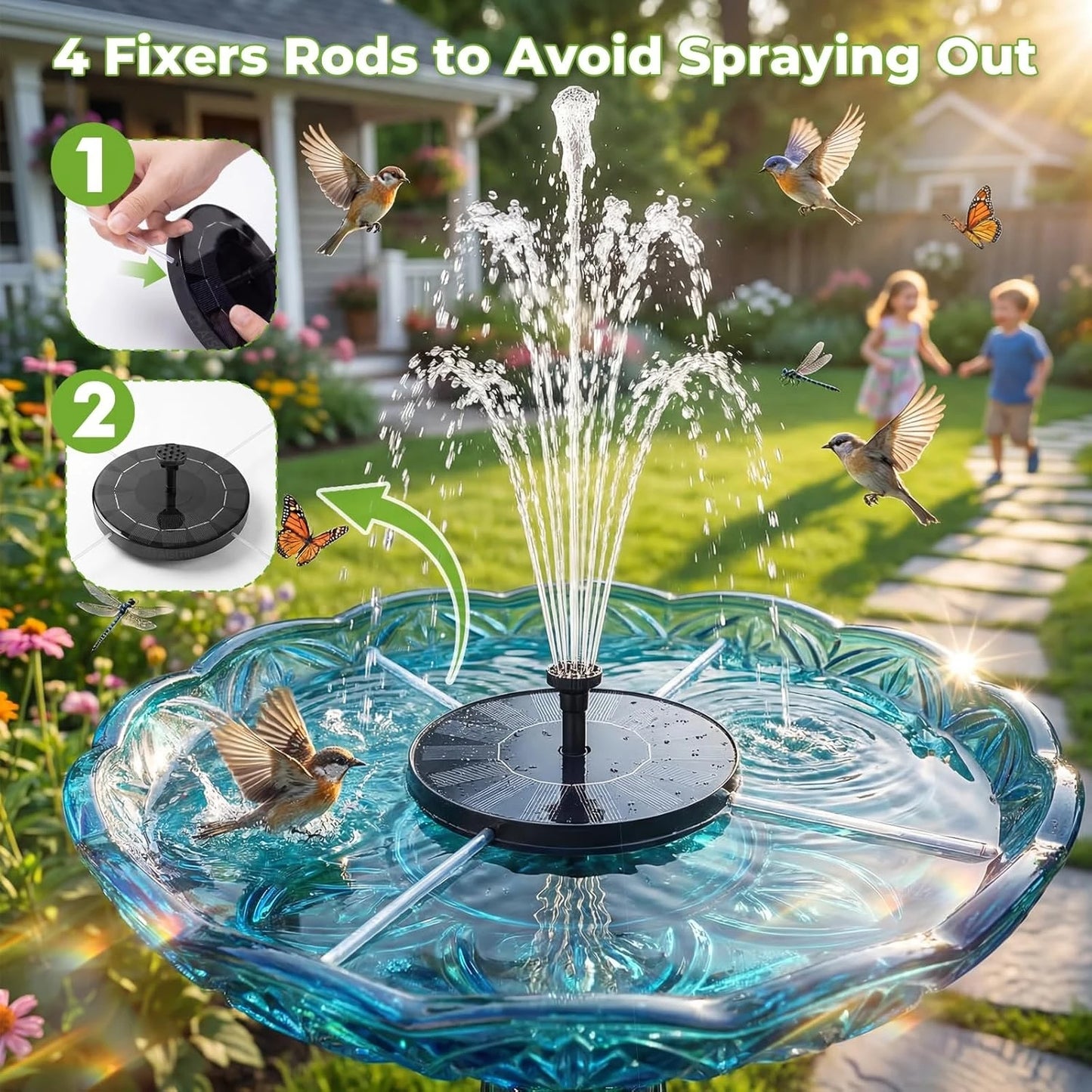 Solar Fountain 4 Crash Bars 6 Nozzles Floating Water Feature