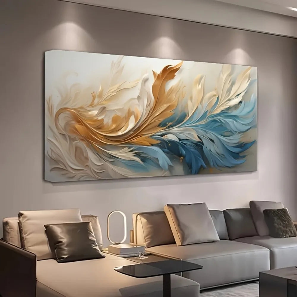 Modern Abstract Gold Feather Canvas Art For Home Decor