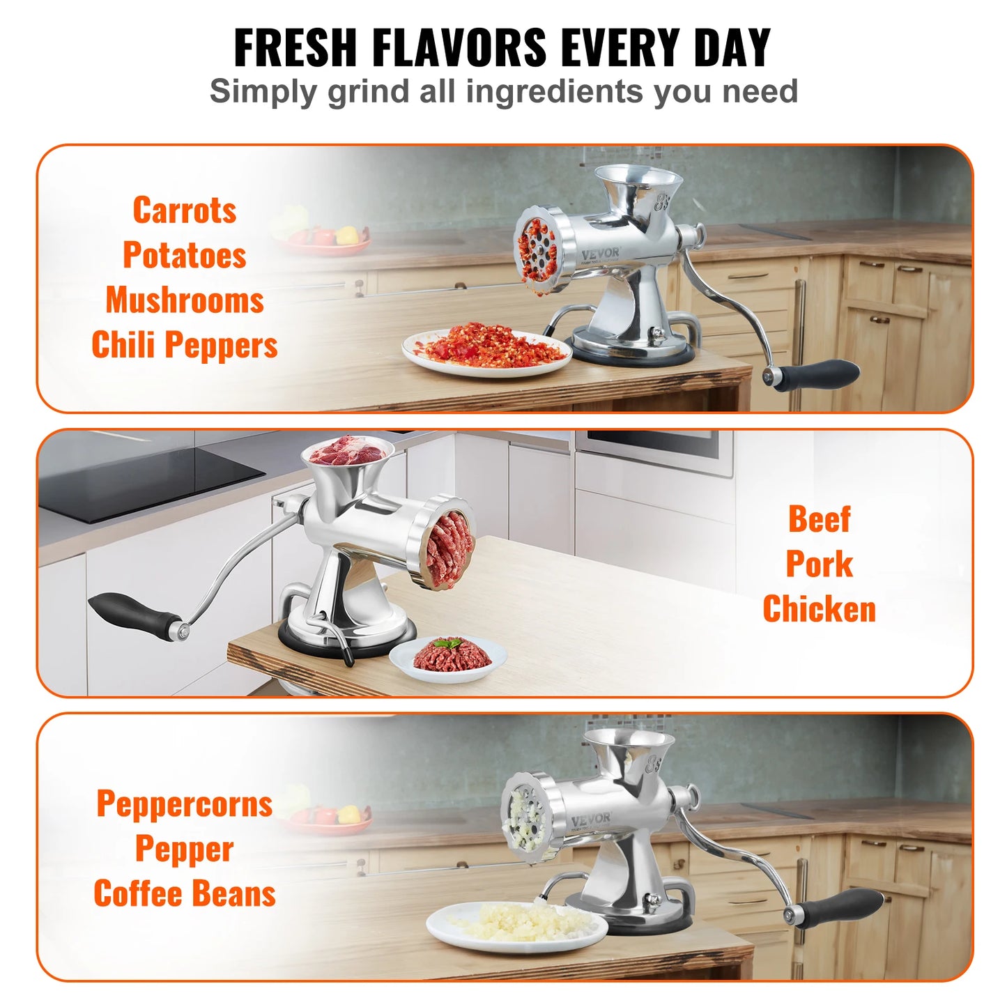 SucceBuy Manual Stainless Steel Meat Grinder With Suction Mount