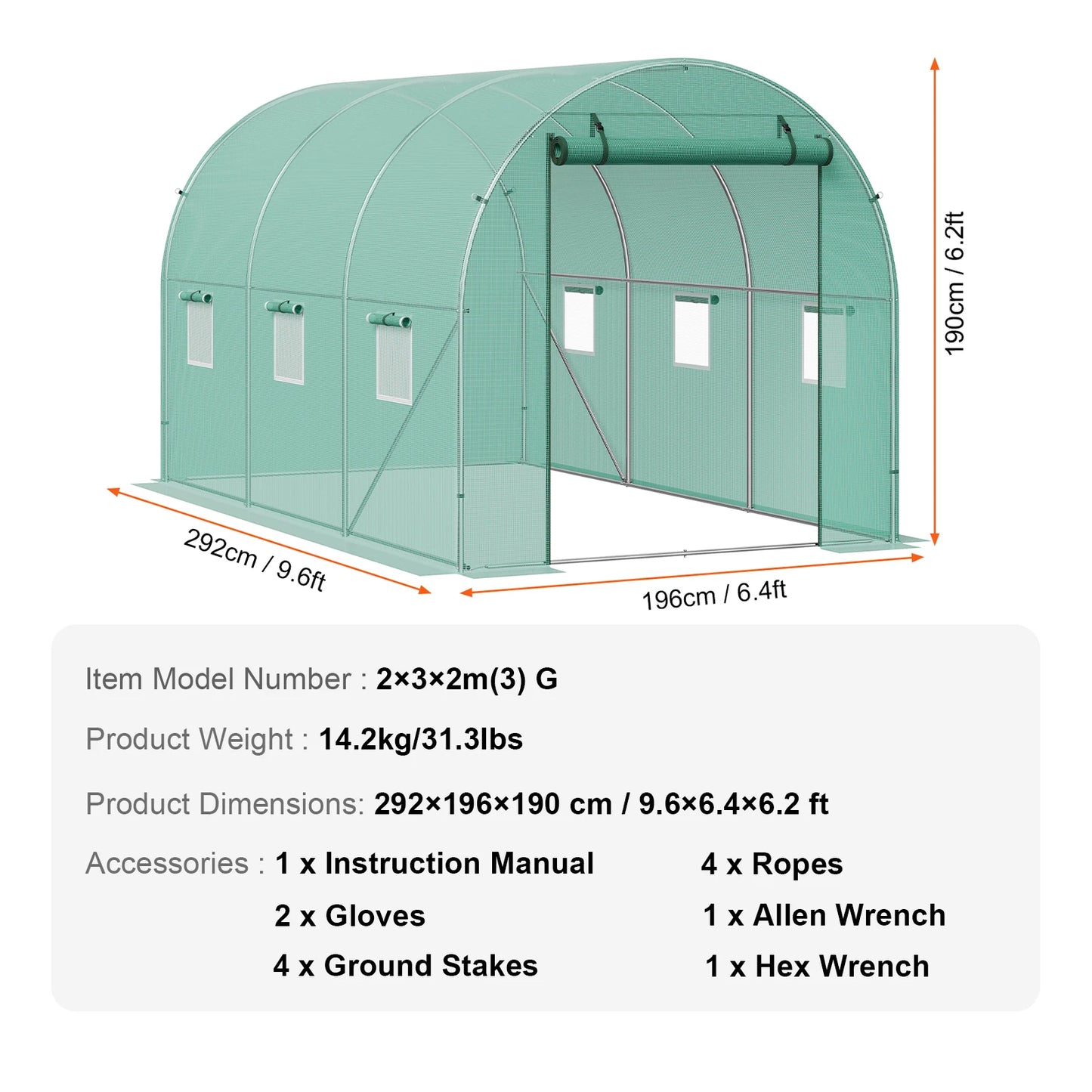 SucceBuy Walk In Tunnel Greenhouse With Steel Frame And PE Cover
