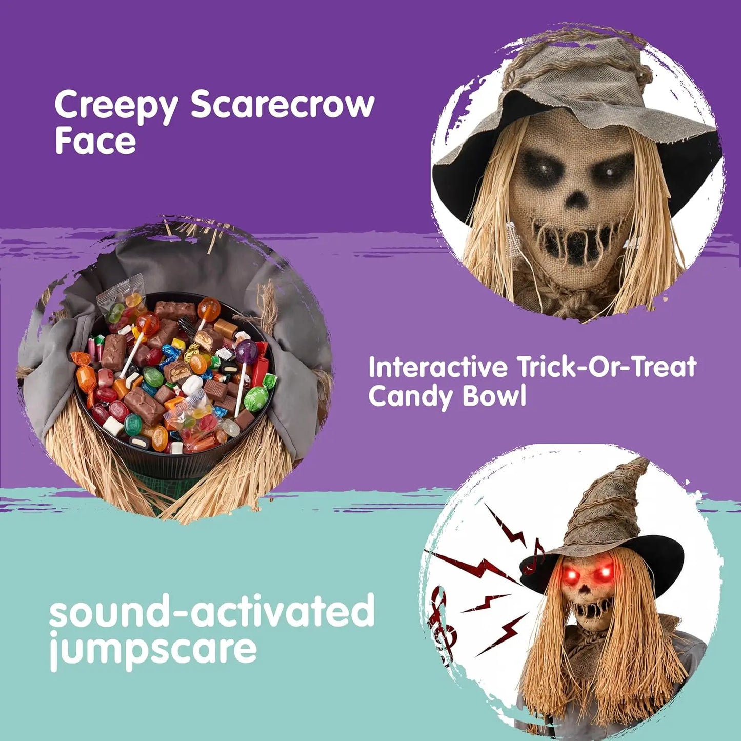 Joyfy Halloween Animatronic Sitting Scarecrow With Led Eyes Spooky Sounds