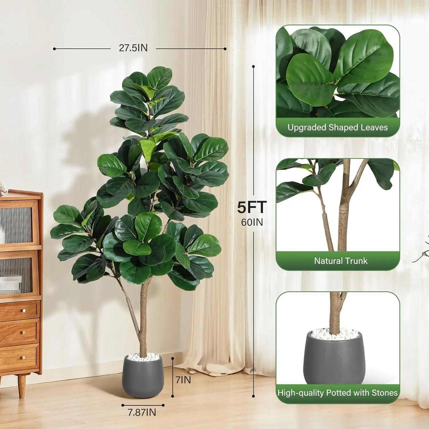 HiMISS Fiddle Leaf Fig Tree Artificial in Planter Home Decor