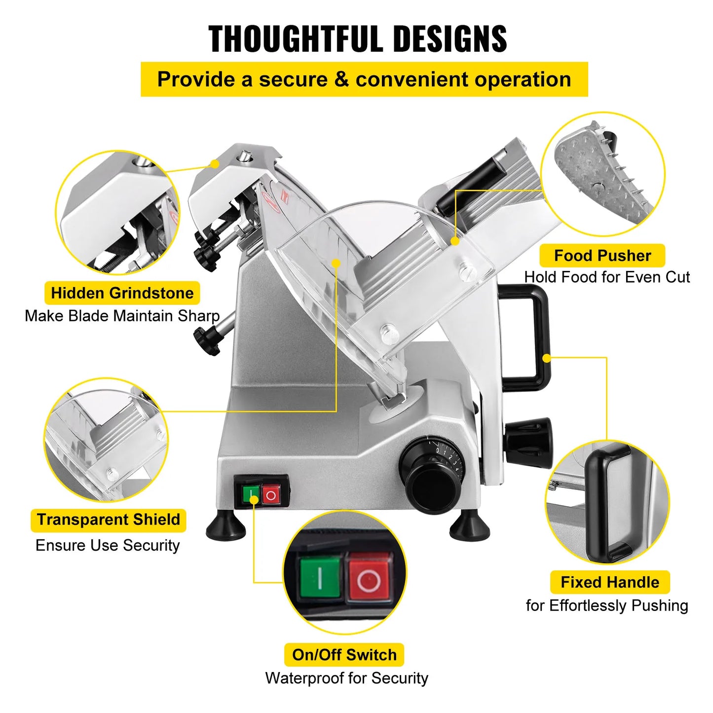 SucceBuy Electric Meat Slicer Adjustable Thickness Carbon Steel Blade