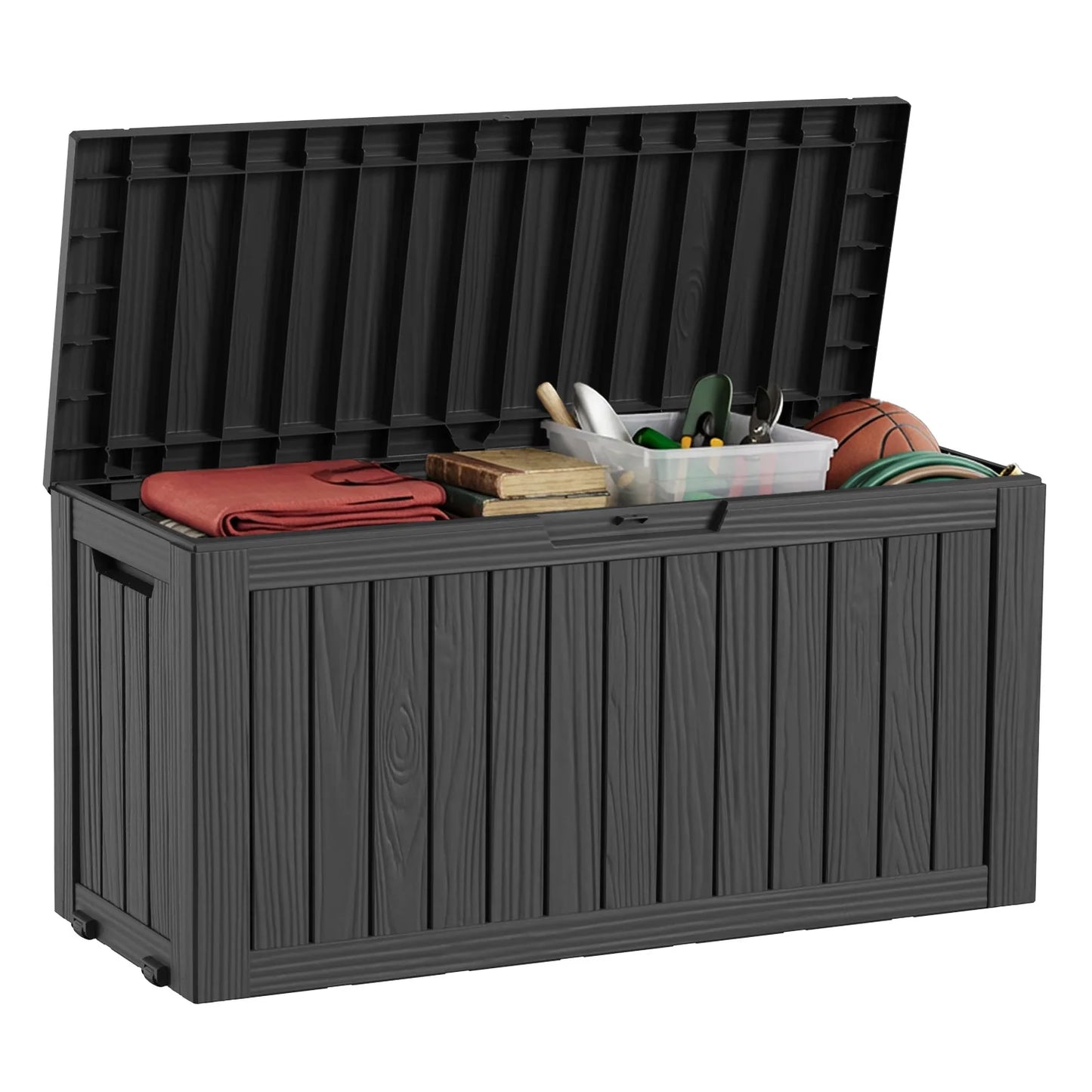 Outdoor Resin Storage Box With Wheels Lockable Patio Garden Container