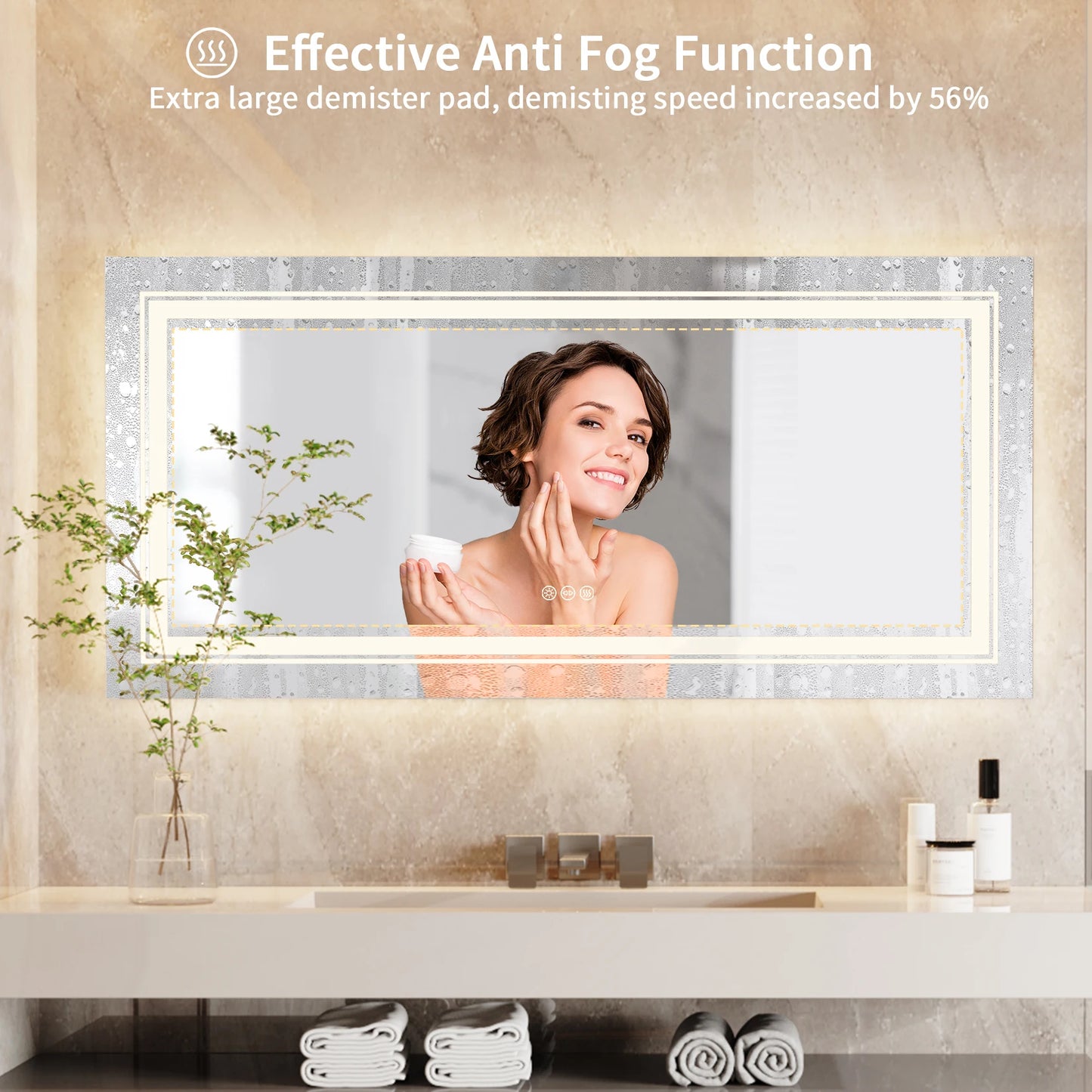 Wall Mounted LED Bathroom Mirror With Touch Control And Backlight