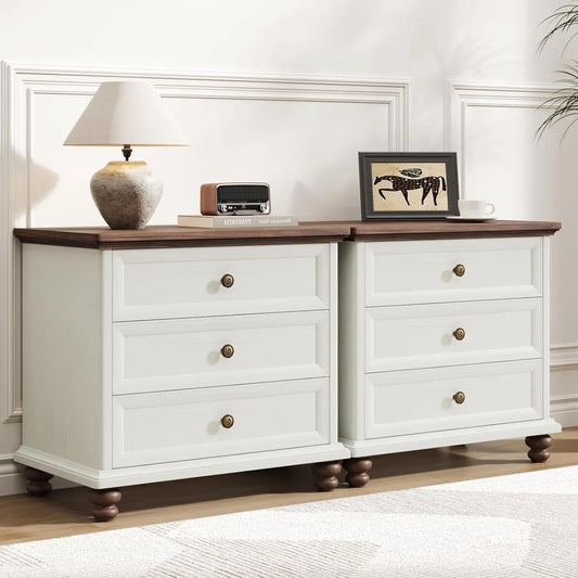 Large Rustic Wood Nightstand Set 3 Drawers Storage 24 Wide 4 Solid Legs Bedroom End Table Custom