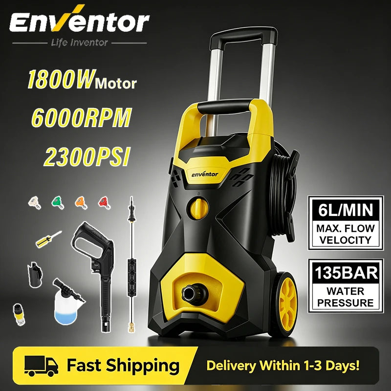 Enventor 135Bar Electric Pressure Washer Portable High Pressure Cleaner