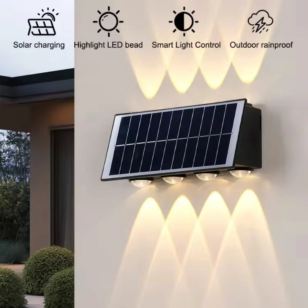 Solar LED Wall Lamp 8to12 LEDs Up Down Waterproof Outdoor