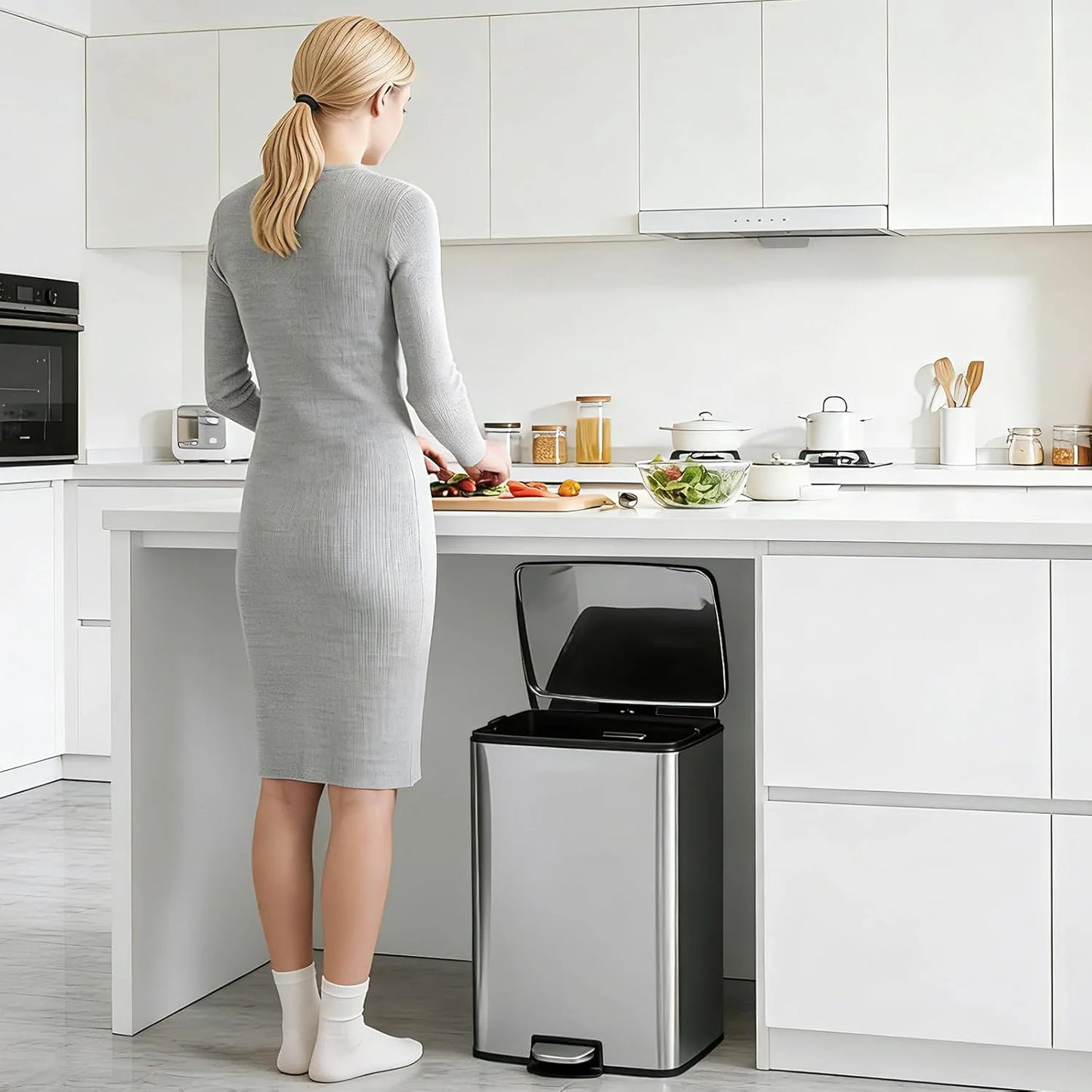 HiMISS Fingerprint Proof Stainless Steel Quiet Pedal Bin