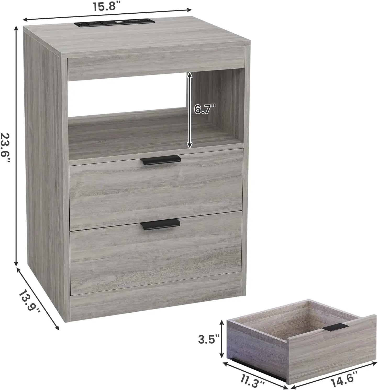Modern Grey Nightstand With Wireless Charging And Led Lights