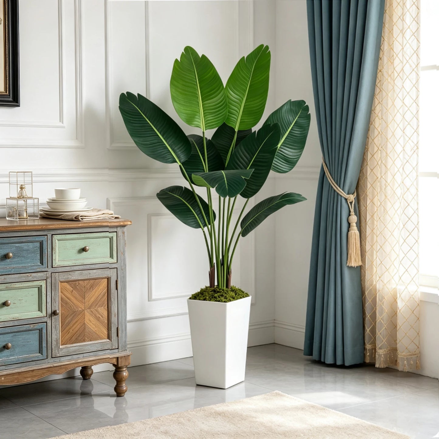 Olitree Bird Of Paradise Artificial Plant With White Planter