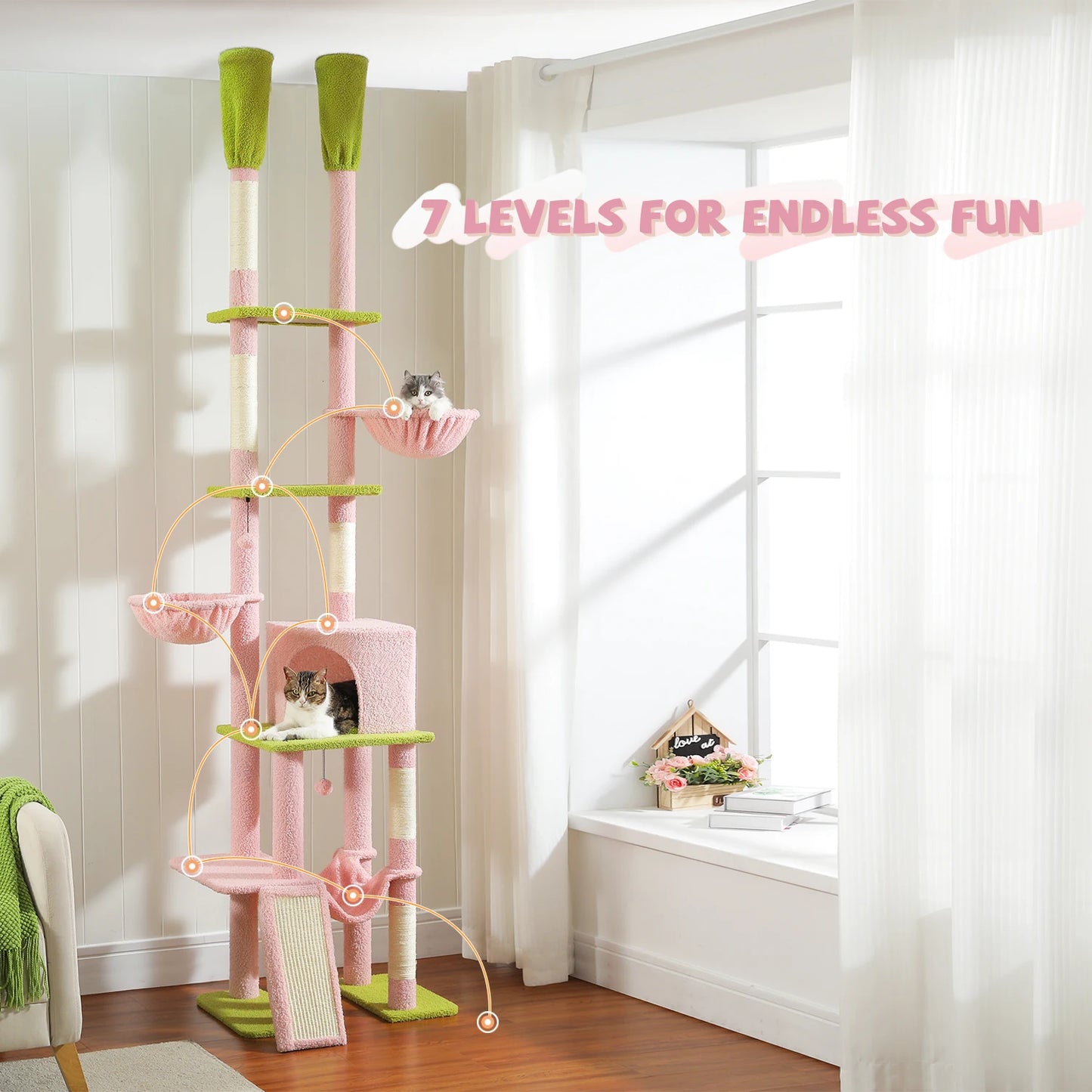 PAWZ Road Cactus Cat Tree Tower With Hammocks Seven Tiers