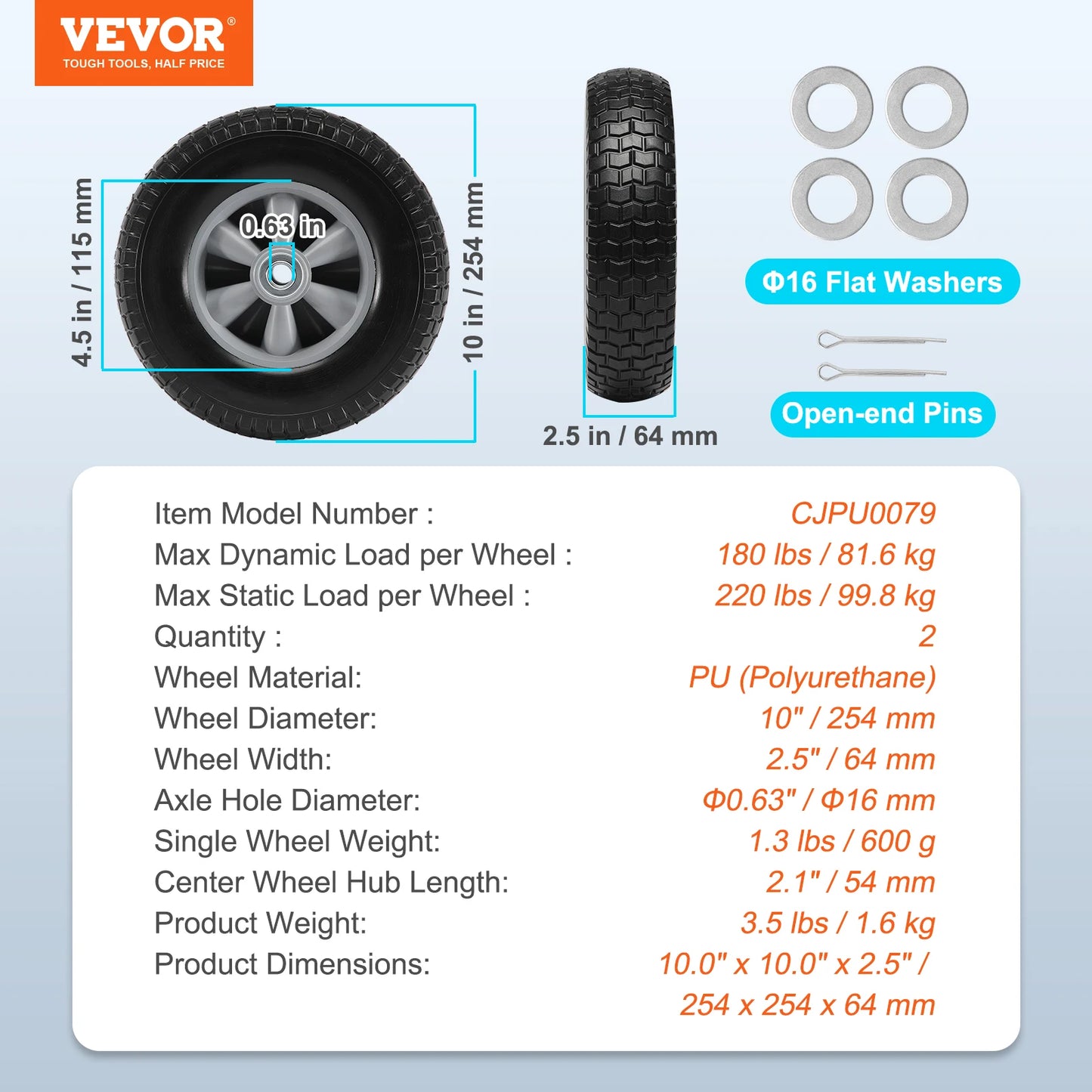 SucceBuy Solid PU Run Flat Tires And Tubeless Cart Wheels