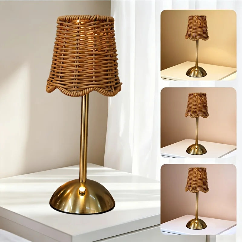 Bohemian Woven Rattan Table Lamp With Touch Dimming USB Power