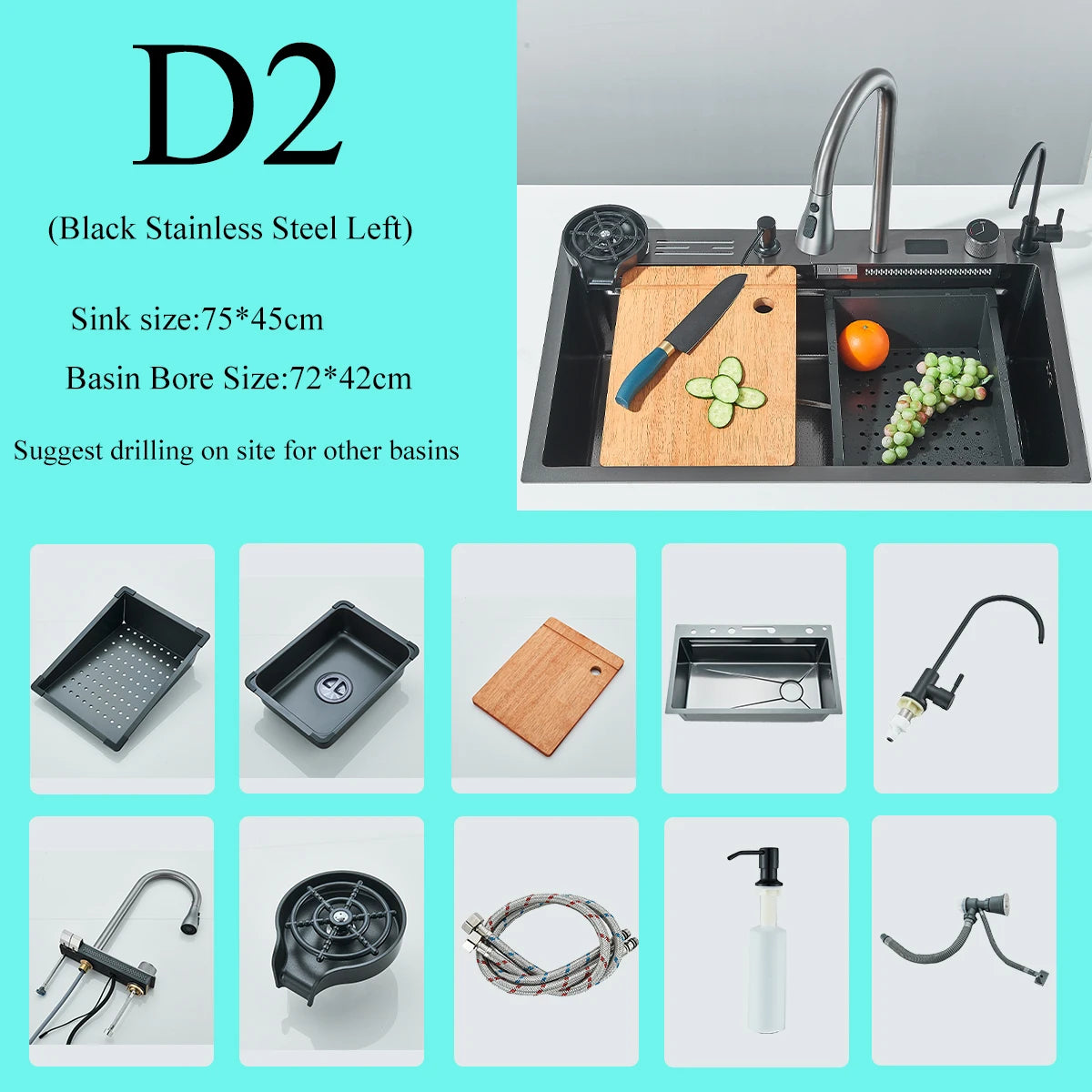 Stainless Steel Kitchen Waterfall Sink With Digital Faucet