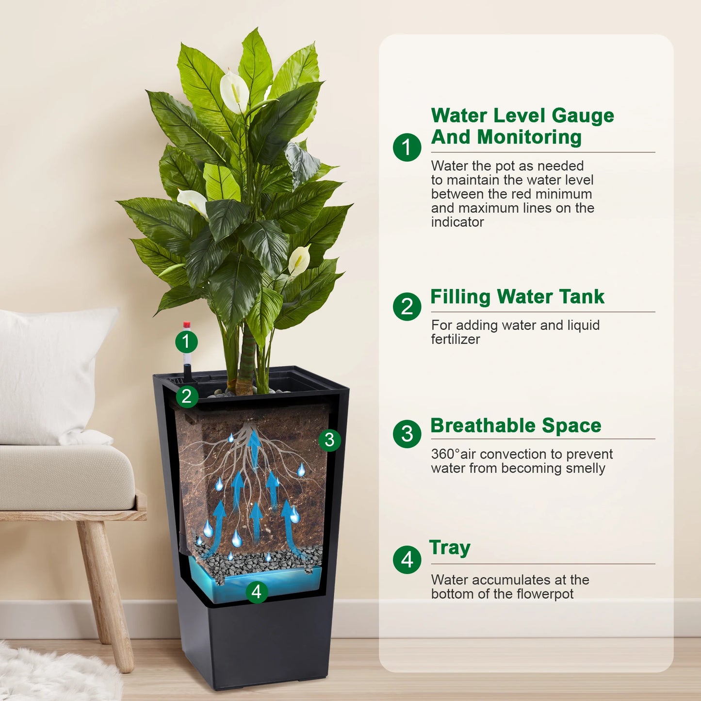 Two Pack Outdoor Planter Pots With Drainage Holes Auto Watering