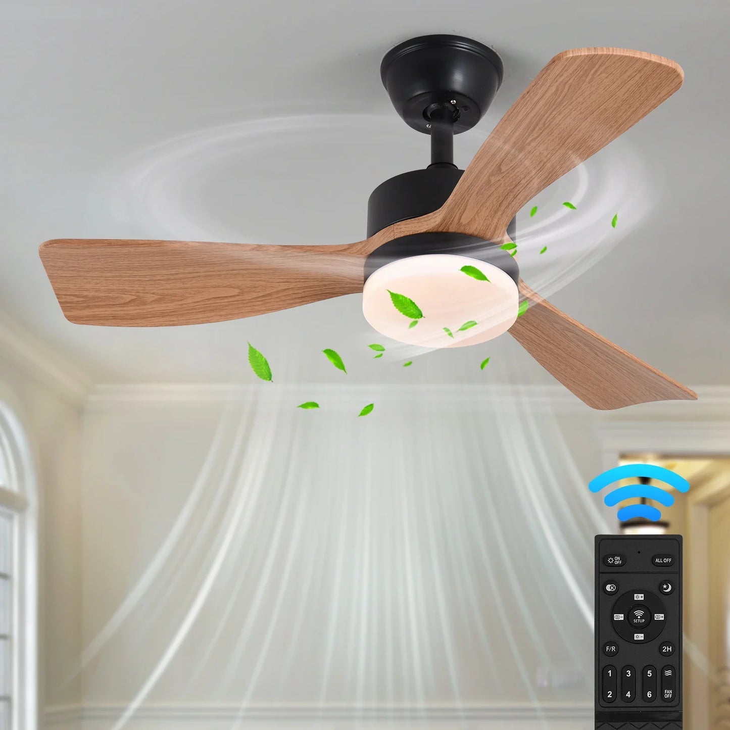 GreeLustr Ceiling Fan With LED Lamp RGB Dimming Chandelier Light