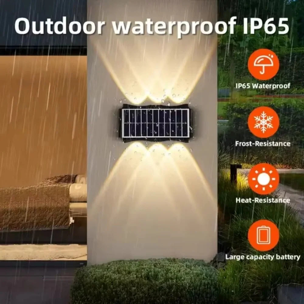 Solar LED Wall Lamp 8to12 LEDs Up Down Waterproof Outdoor