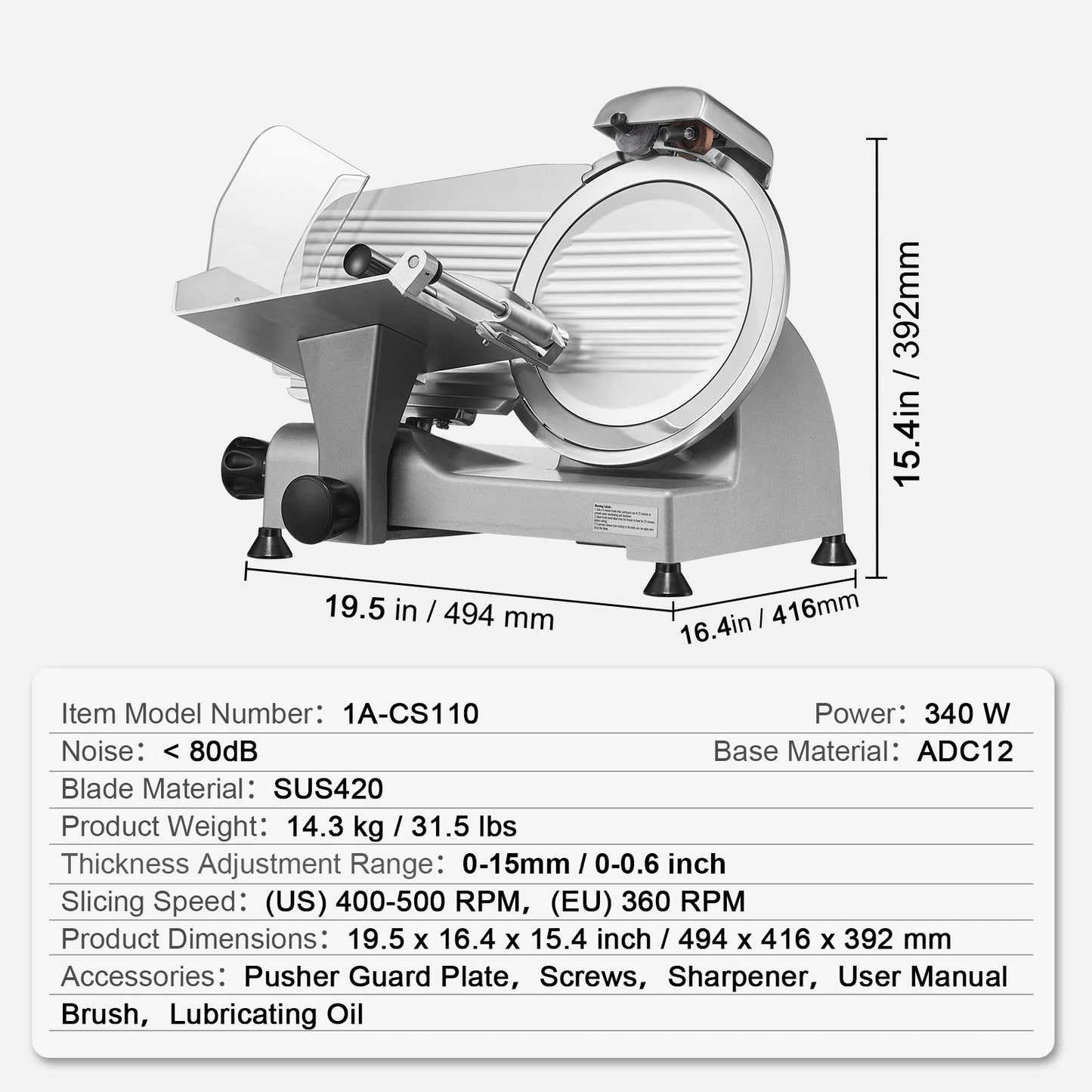 SucceBuy Electric Meat Slicer Adjustable Thickness Carbon Steel Blade