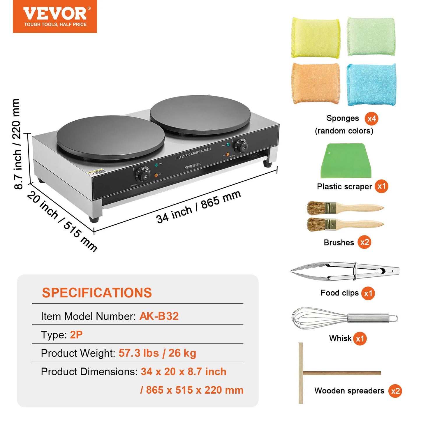 SucceBuy Double Head Electric Crepe Maker Commercial Flat Plate Griddle