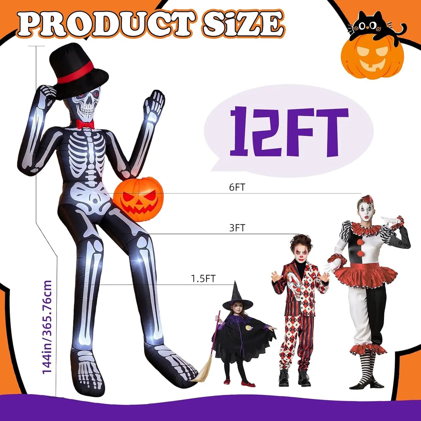 Premium Halloween Inflatable Skeleton Decoration With LED Lighting