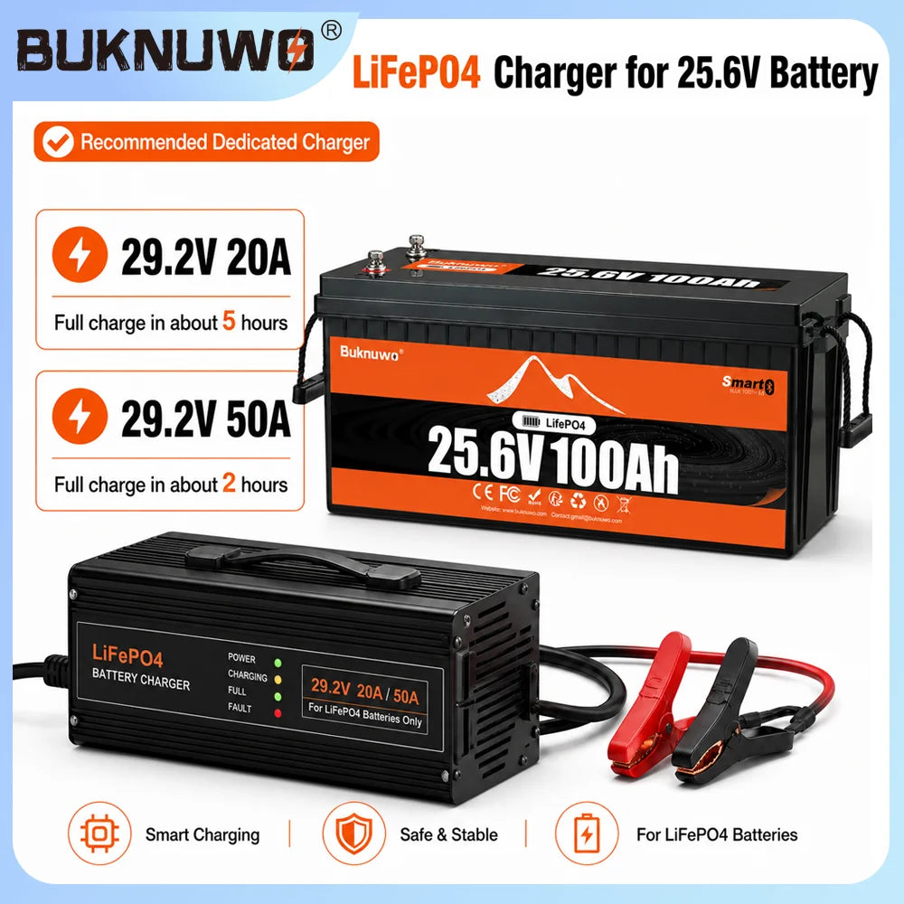 Buknuwo 24V 100Ah LiFePO4 Battery With Bluetooth And 100A BMS