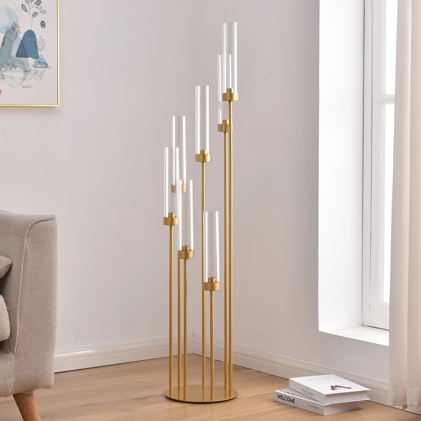 Vincigant 7 Arm Gold Floor Candelabra 48 Inch Centerpiece