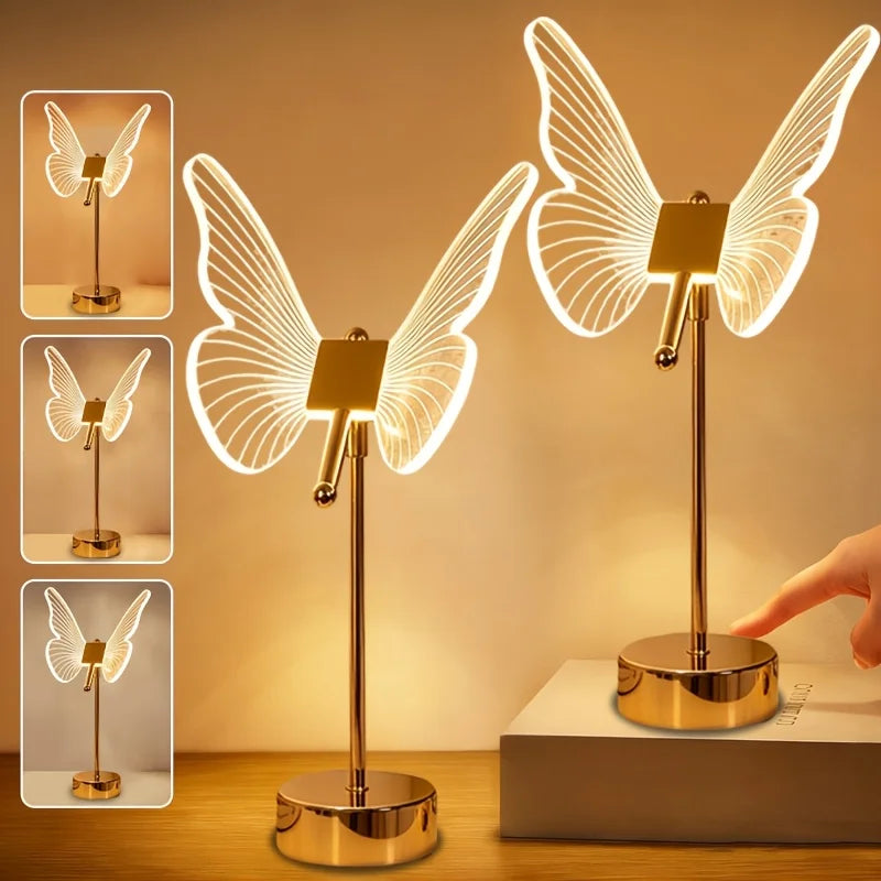 QQS Crystal Butterfly Table Lamp With Three Level Brightness USB Charging
