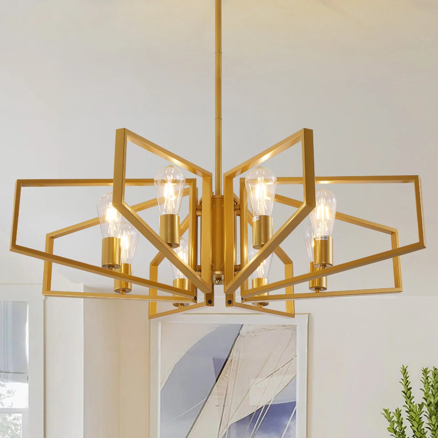 Modern 8 Light Geometric Chandelier Pendant Light With Adjustable Height