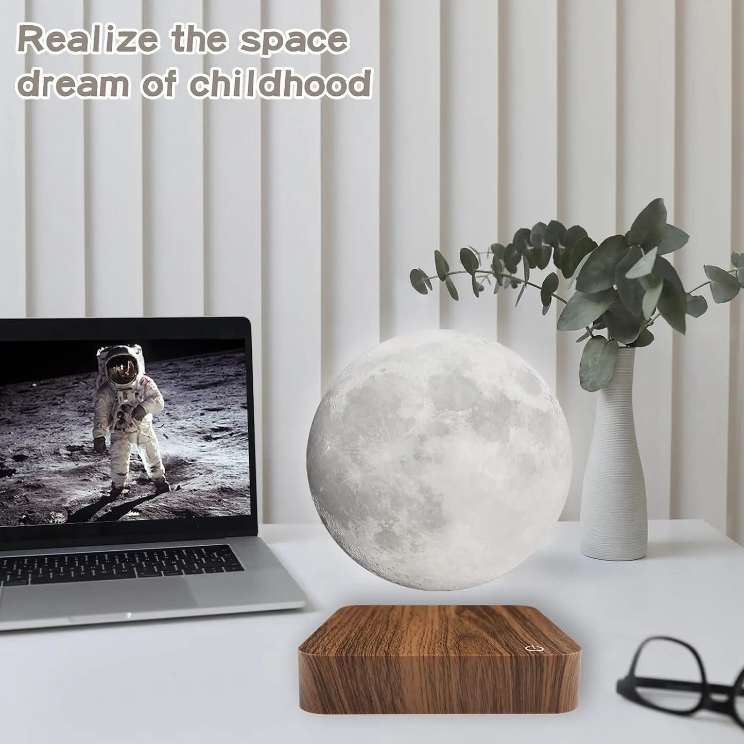 Mexllex Magnetic Moon Lamp With Wooden Base 3 Color LED